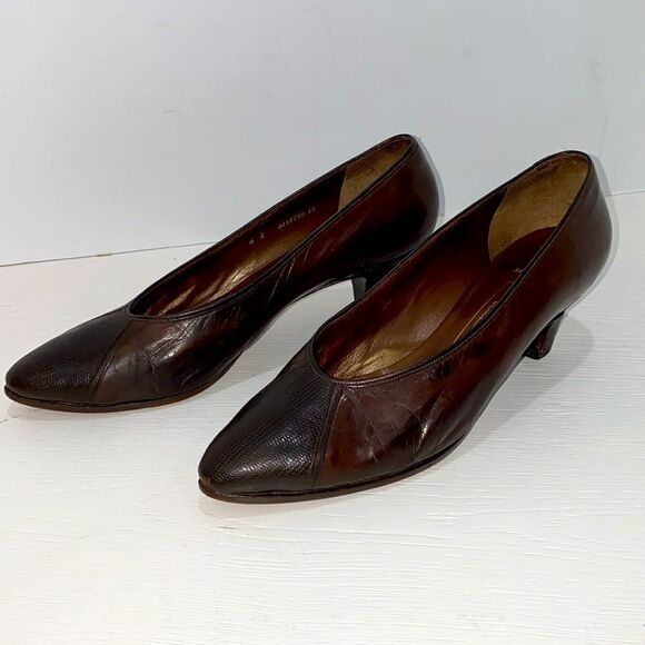 Bally Suisse Bellezza Brown Luxury Leather Snake Print Design Point Toe Pumps - Picture 15 of 17